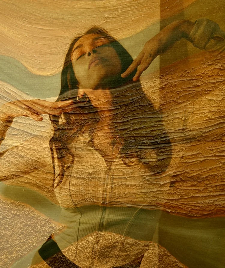 Artist with painting overlay